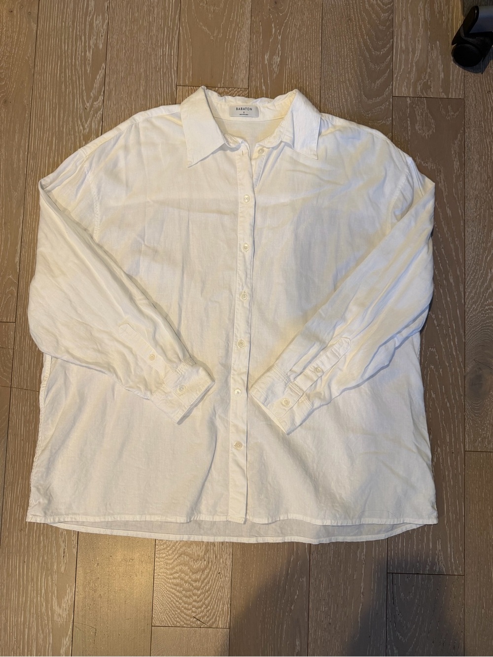 Babaton White Oversized Linen-Blend Button-Down Shirt
